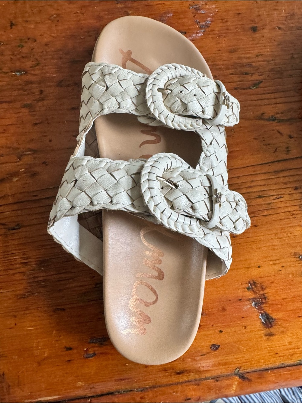 Sam Edelman Cream Woven Buckle Slide Sandals